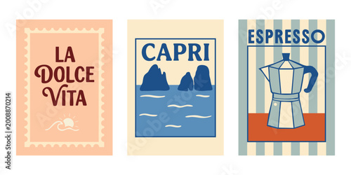 Fotografía Italian vintage travel poster set