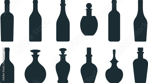 Cuadro en lienzo Vintage and modern bottle silhouette mega set with assorted glass containers for