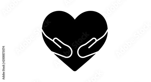 Canvastavla Black Heart Embraced by Two Hands Icon Symbol