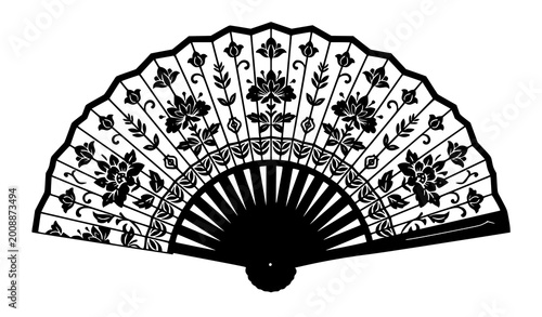 Hand fan vector illustration clipart traditional folding fan isolated on white background
