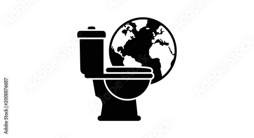Bild auf Leinwand Toilet icon positioned beside a globe highlights the global necessity of proper sanitation and clean water infrastructure