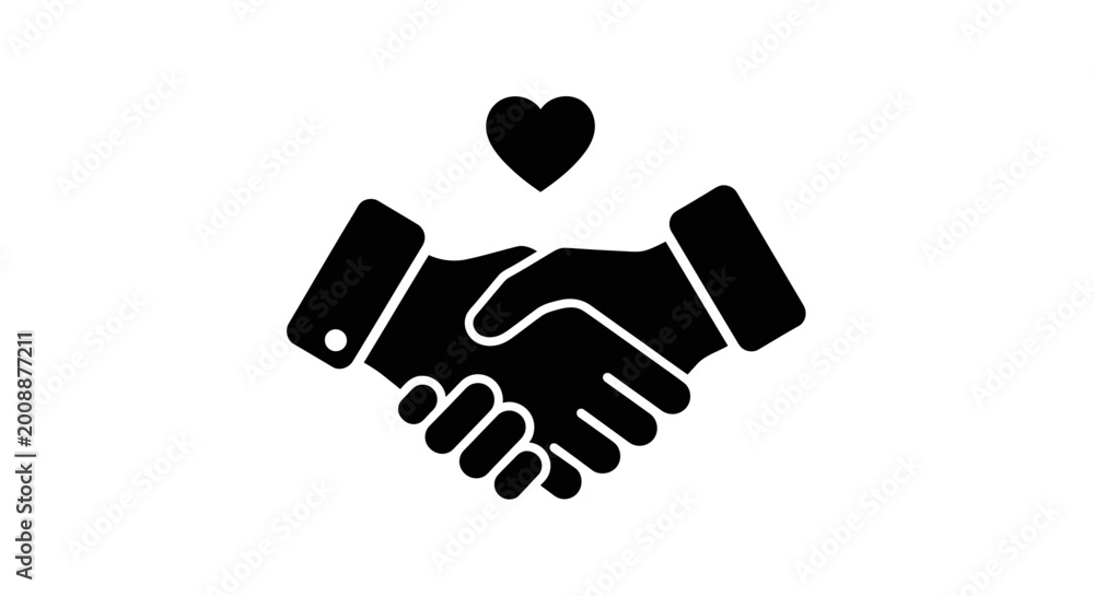Obraz premium Black Handshake Icon with Heart Symbol Above