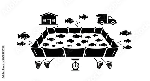 Cuadro en lienzo Farming Fish in a Modern Fish Farm Enclosure.