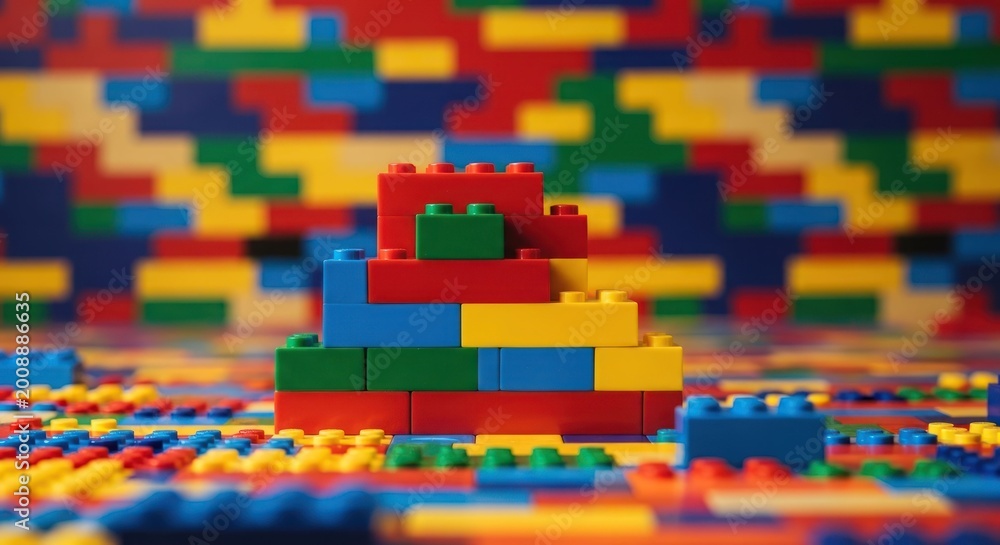 Fototapeta premium Colorful Lego Blocks Construction - A Vibrant Display of Creativity and Playful Building.