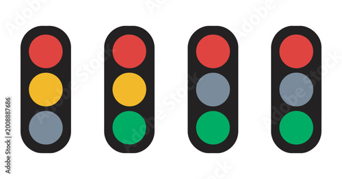 Tableau sur toile Traffic Light Icon Set, red yellow green signals, traffic signal regulation syst