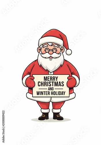 Jolly Santa Claus Wishes Merry Christmas & Winter Holiday - Cheerful Illustration
