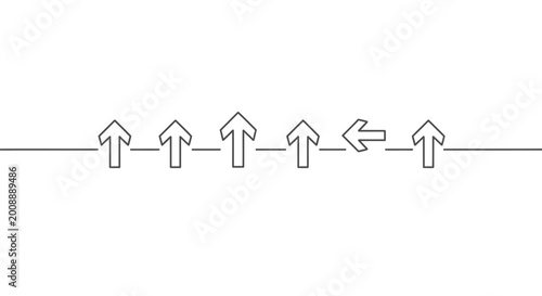 Tableau sur toile Arrows in a line, one facing left, symbolizing change, direction, and individual