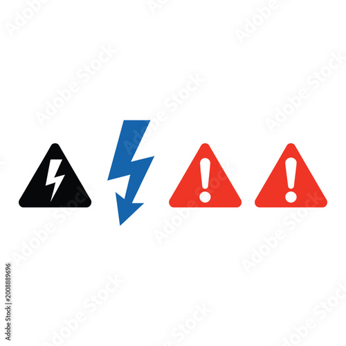 Free Download Hazard warning icon collection with exclamation marks and lightning bolts, safety alert vector illustration set - GFXLoad