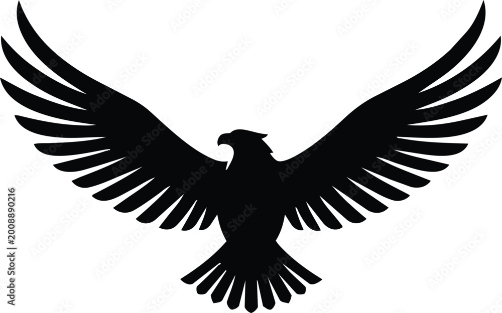 Fototapeta premium flying eagle with spread wings powerful bird silhouette vector icon