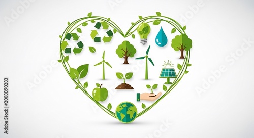 Green Heart of Nature: Eco-Symbols Blooming in a Vibrant Digital Art Piece