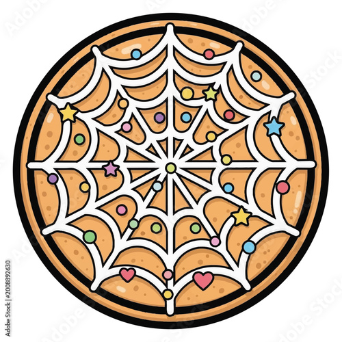 Canvas Print A delightful Halloween cookie featuring a whimsical spiderweb design adorned with colorful sprinkles and charming star and heart shapes