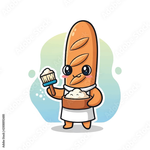Quadro su tela Cartoon bread character baking sweet treats.