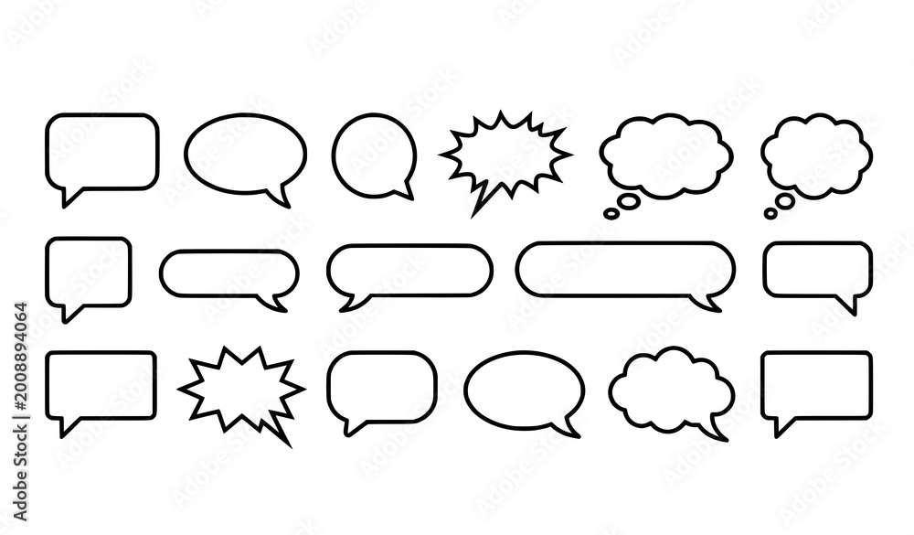 Fototapeta premium Minimal speech and chat bubbles vector collection with modern and comic styles isolated on white