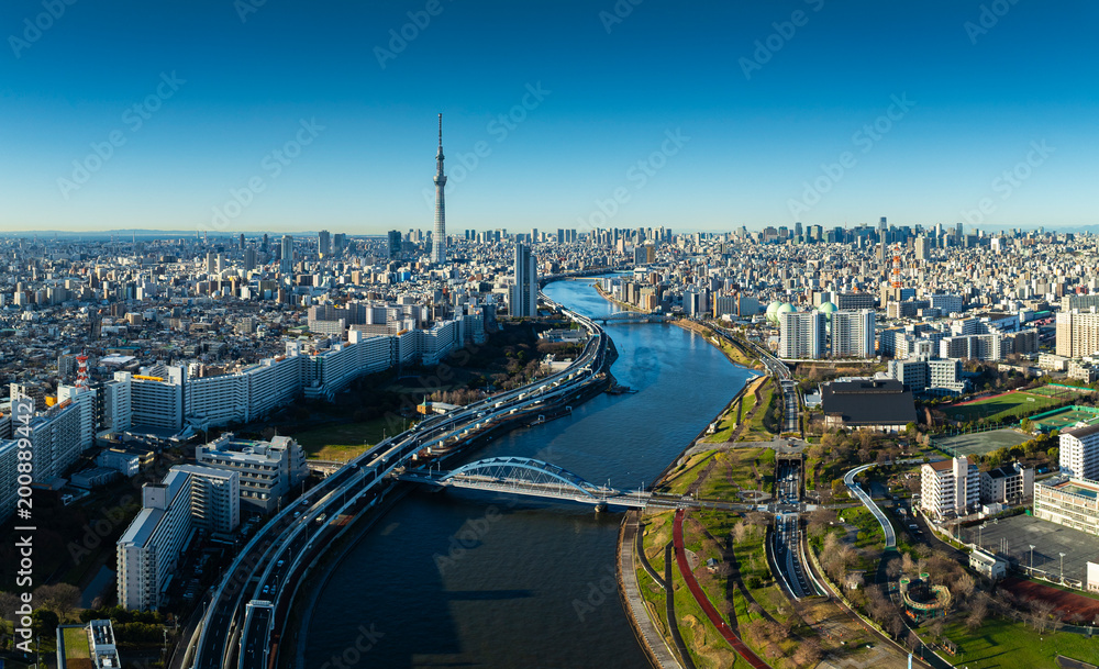 Obraz premium Tokyo Cityscape with Tokyo Sky Tree visible in Tokyo city, Japan on morning. 