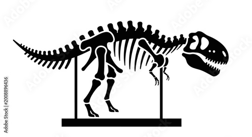 Konstfotografi Dinosaur Skeleton, Black Silhouette, T-Rex Bones, Vector Illustration, Paleontol