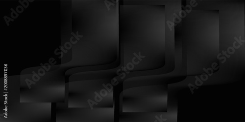 Modern black white abstract background. Minimal. Gradient. Dark grey banner with geometric shapes, lines, stripes, triangles. Design. Futuristic. Cut paper or metal effect.