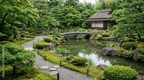 Japanese Garden with Pond and Bridge – Tranquil Landscape