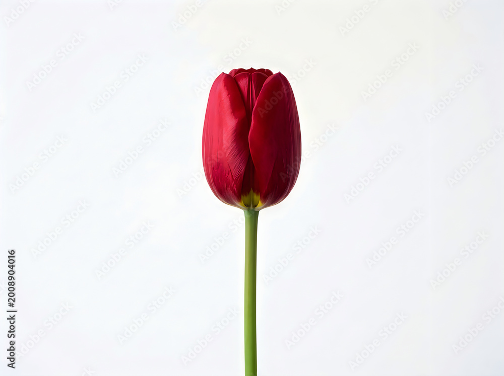 Obraz premium A single red tulip flower on a white background, isolated for use in design