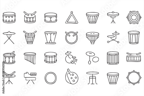 Fotografie Musical percussion and drum icon collection with snare bass tambourine cymbal an