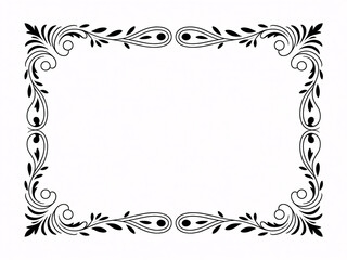 Black ornate floral border frame with swirling leaf design isolated on white background