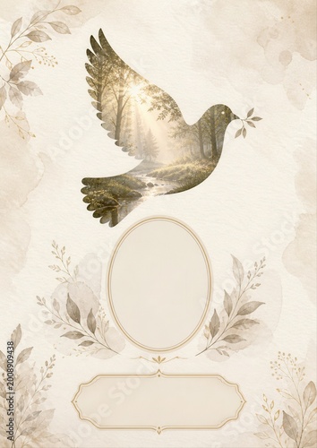 Elegant Double Exposure Floral Wreath Funeral Announcement with Nature Imagery