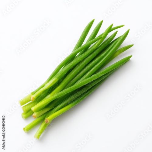 Fresh Green Onions Stacked Neatly on White Background for Culinary Use and Food Presentation