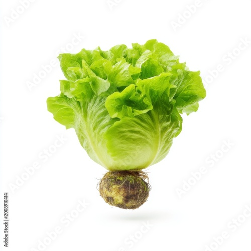Fresh Green Lettuce Head with Roots Isolated on White Background Healthy Eating Concept