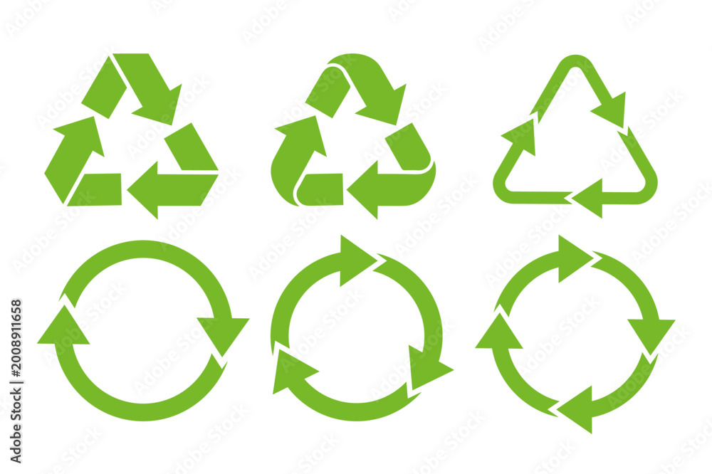 Obraz premium Green recycling symbols and arrows Vector