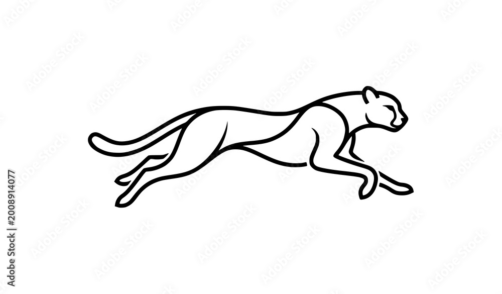 Fototapeta premium Simple line running cheetah logo minimalist animal vector
