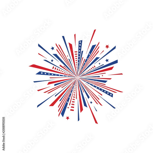Red White Blue Exploding Firework Design Element.