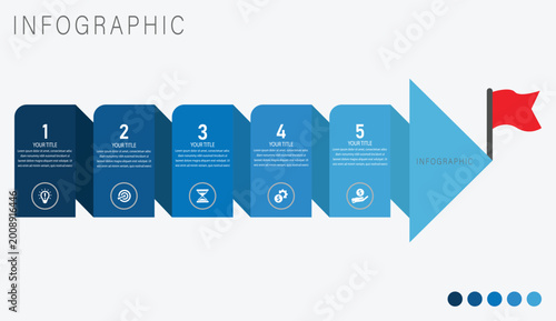 Tableau sur toile 5 Step Modern blue gradient business process infographic timeline with five step