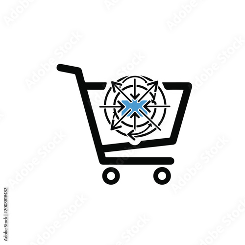 Shopping Cart with Compass Icon Inside.