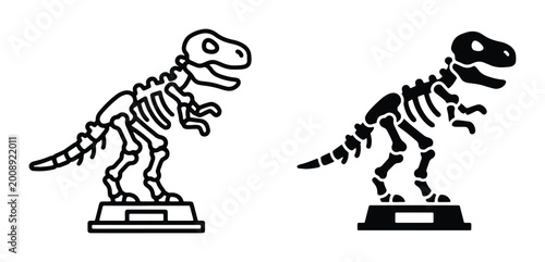 Obraz na plátne two dinosaur skeletons in black and white vector illustration