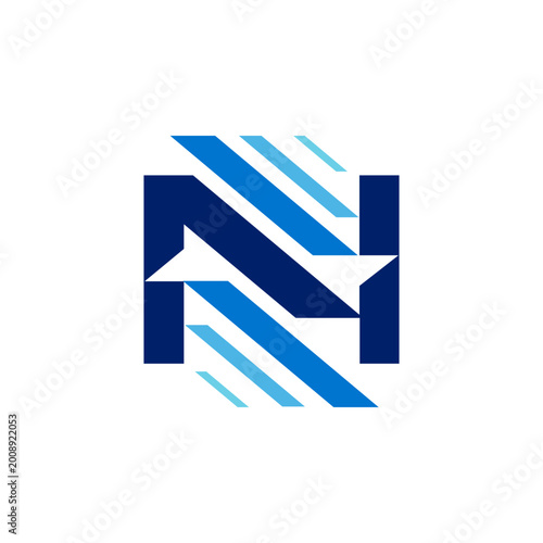 Letter N Initial Dynamic Analytic Data Blue Geometric Tech IT Corporate Business Logo Design Vector