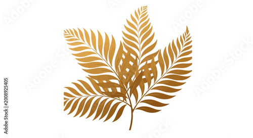 Foto Golden fern leaf vector illustration, elegant metallic tropical foliage branch,