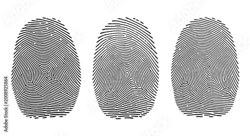 Konstfotografi Biometric fingerprint scan icons, set of 3 black human thumbprint vectors, foren