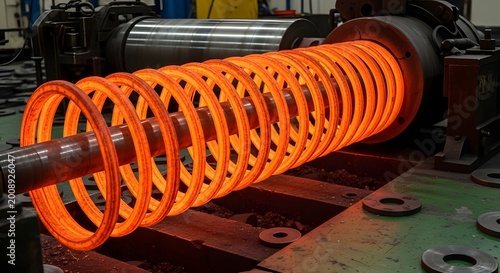 hot steel spiral forming process in a steel factory