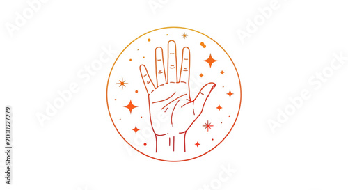 Tableau sur toile Mystical palmistry hand vector illustration, celestial palm reading icon with st