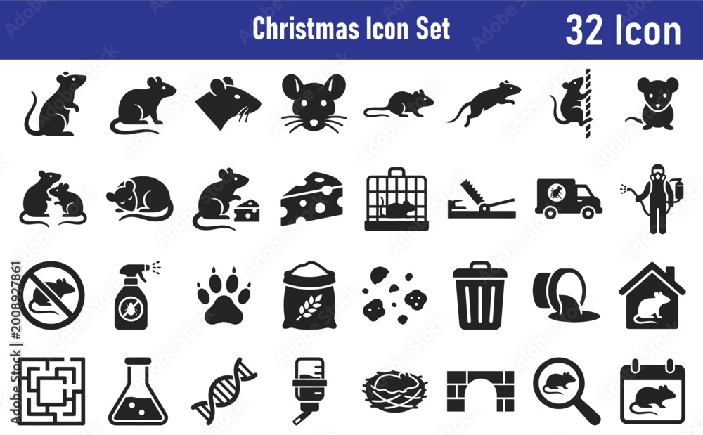 Fototapeta premium White background christmas icons 32 rat pest control vector graphics for holiday designs