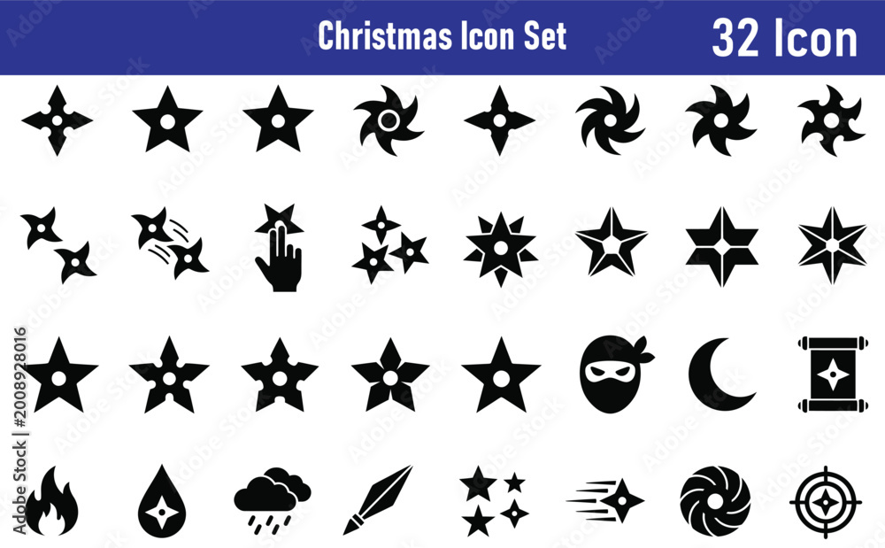 Fototapeta premium Diverse white background christmas icons set stars symbols and festive elements for holiday designs
