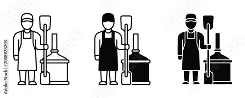 Foto Brewery Worker Icons, Craft Beer Production, Distiller Equipment, Brewing Proces