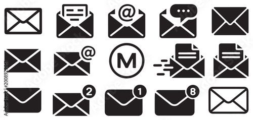 Billede på lærred Set of minimalist solid email and message icons for web and mobile UI vector ill