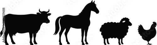Foto Silhouettes of farm animals including cow horse sheep and chicken