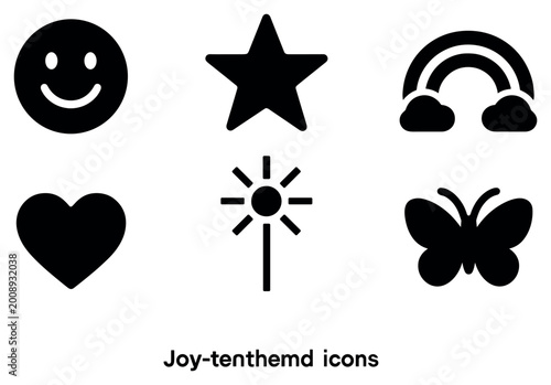 Joy icons with smile star and rainbow minimal