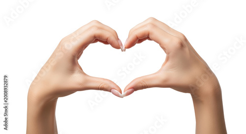 Heart shape hand gesture, female hands making love symbol, romantic finger heart sign for Valentines Day and charity concepts isolated PNG with Transparent Background