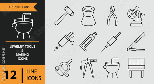 Jewelry tools and making outline icons crafting equipment artisan supplies