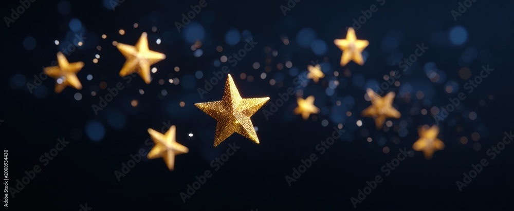 Fototapeta premium Cheerful stars floating in shimmering sparkle symbolize festivity and joy
