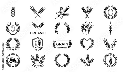 Quadro su tela Wheat ears icons set vector thin line grain spike agriculture logo outline edita