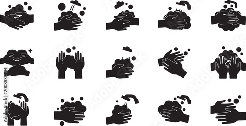 Billede på lærred Hand washing hygiene process with soap and water for cleanliness and health