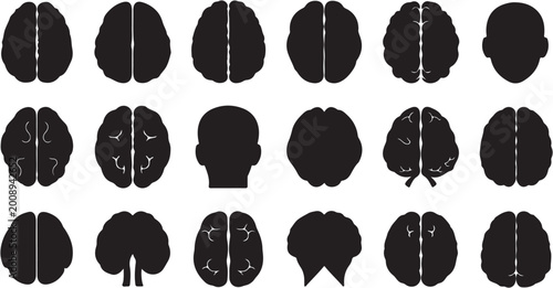 Bild auf Leinwand Human Brain Silhouette Collection Top View and Side View.